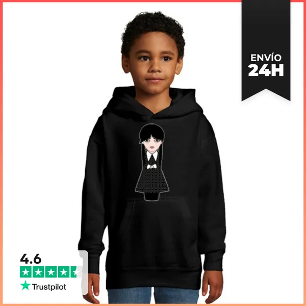 Sudadera Para Niños Con Capucha Kokeshi Miércoles LaTostadora
