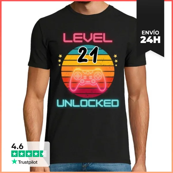Camiseta Hombre Clásica Camiseta Nivel 21 Desbloqueado - Regalo