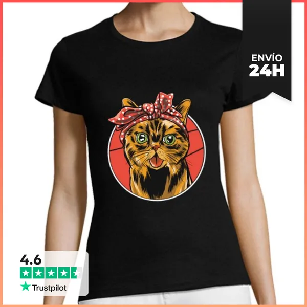 Camiseta Mujer Clásica Camiseta Gato Bandana LaTostadora