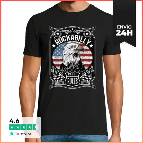 Camiseta Hombre Clásica Camiseta Rockabilly Rockers USA Flag