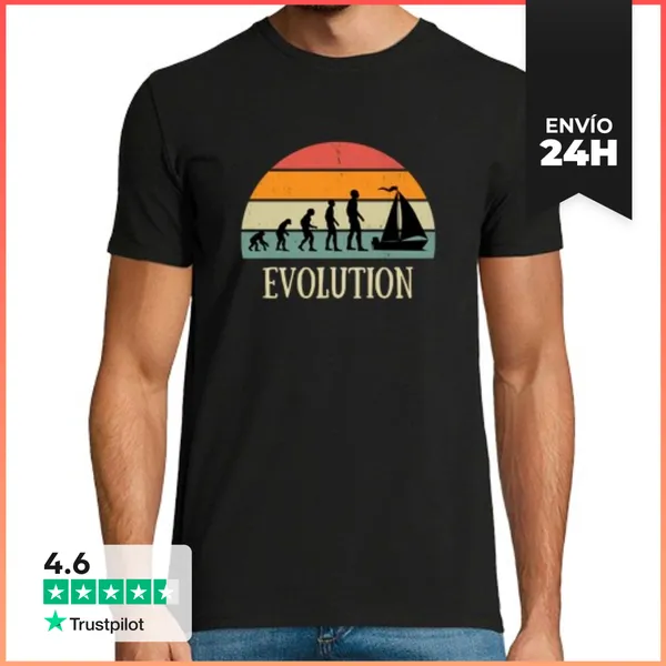 Camiseta Hombre Clásica Evolución Velero Humor Marinero Hombre