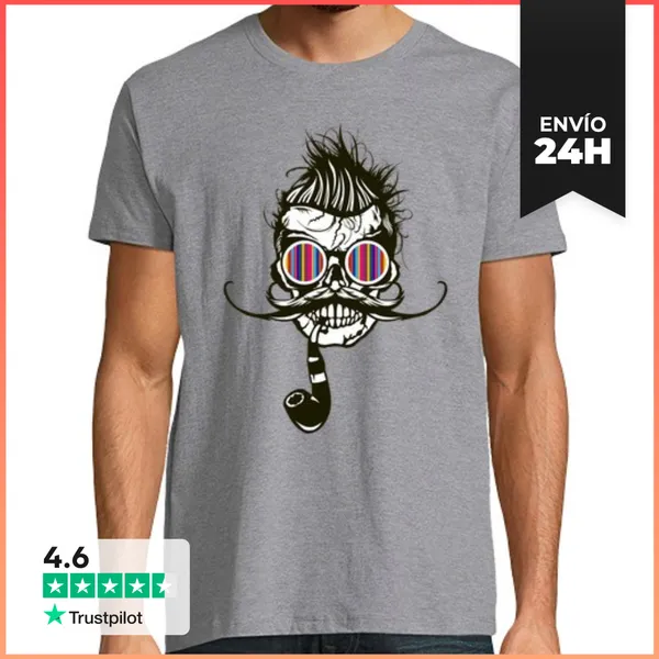 Camiseta Hombre Clásica Cráneo Inconformista Cráneo Cráneo Barb