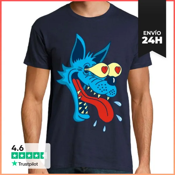 Camiseta Hombre Clásica Lobo Azul Enamorado LaTostadora