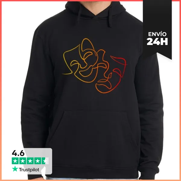 Sudadera Unisex Con Capucha Máscaras De Teatro De Línea