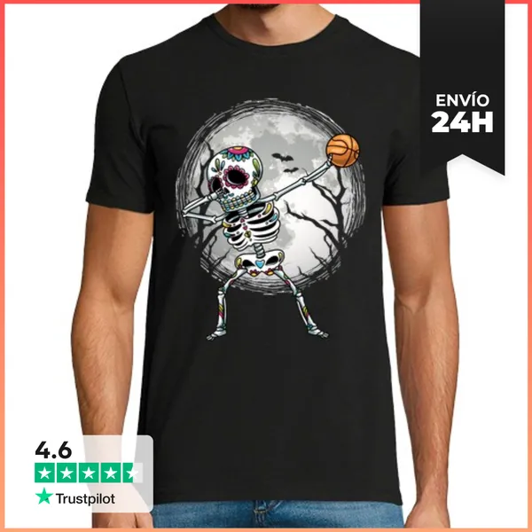 Camiseta Hombre Clásica Dabbing Azúcar Cráneo Esqueleto Balonce