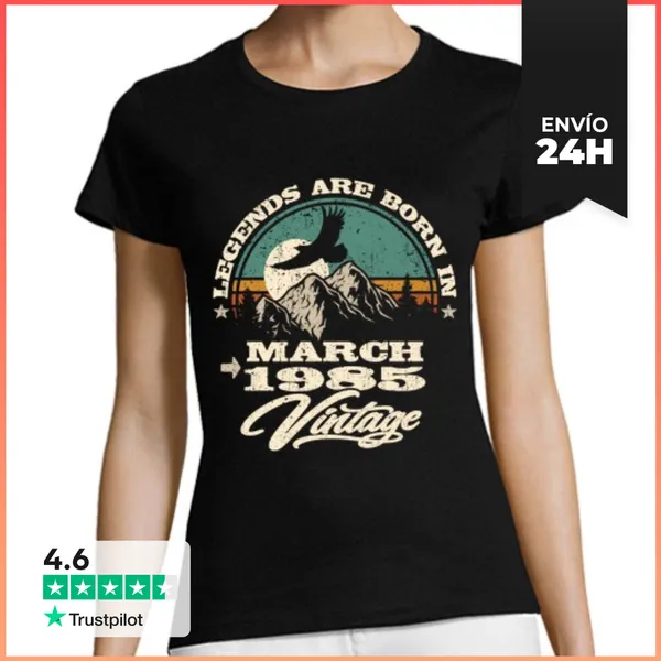 Camiseta Mujer Clásica Nacido En Marzo 1985 - Vintage 1985