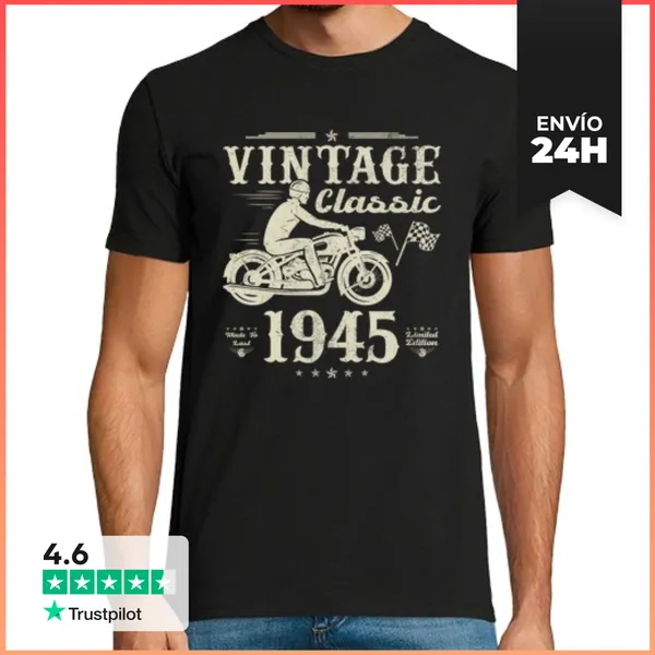 Camiseta Hombre Clásica 80 Años 1945 Vintage Regalo Cumpleaños