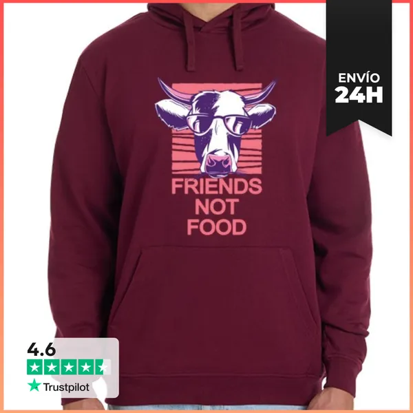 Sudadera Unisex Con Capucha Amigos No Comida Vegana O Vegetariana
