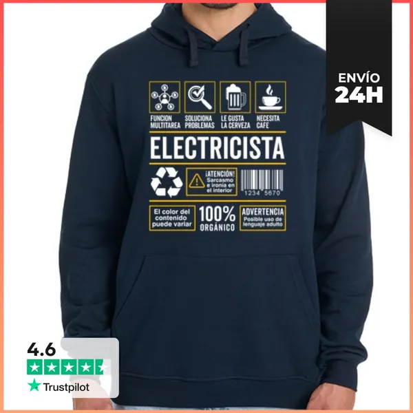 Sudadera Unisex Con Capucha Etiqueta Trabajo Electricista