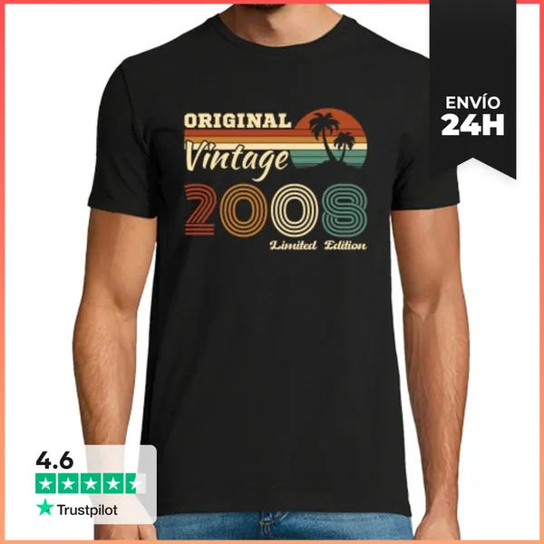 Camiseta Hombre Clásica 18 Años 2008 Vintage Retro Aniversario