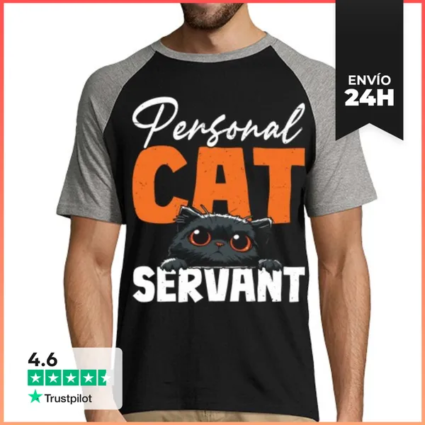 Camiseta Hombre, Estilo Béisbol Sirviente Personal De Gatos