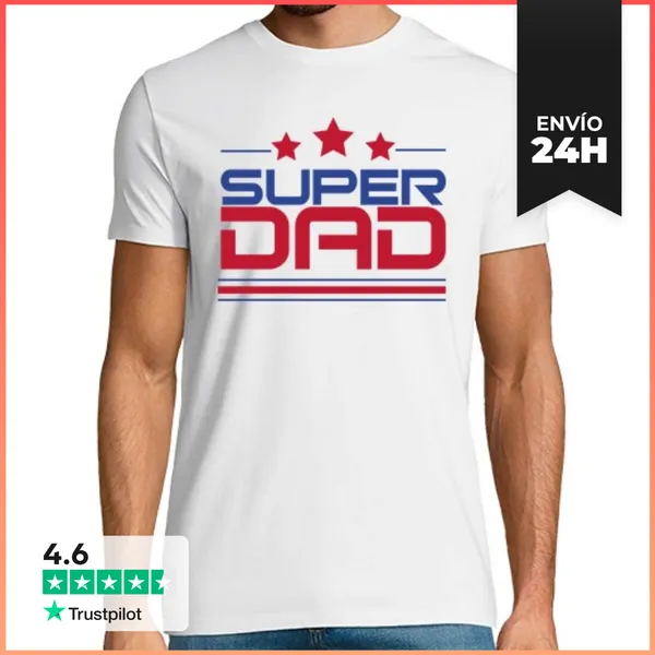 Camiseta Hombre Clásica Super Dad - Hombre, Manga Corta, Blanco,