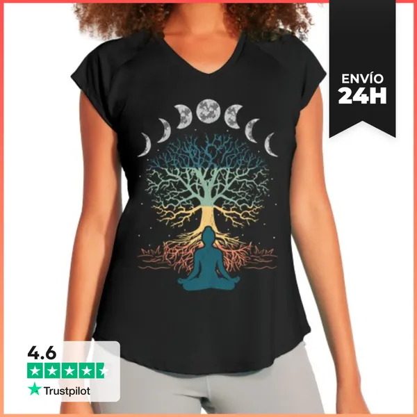 Camiseta Deportiva Mujer Árbol De La Vida Yoga Fases Lunares