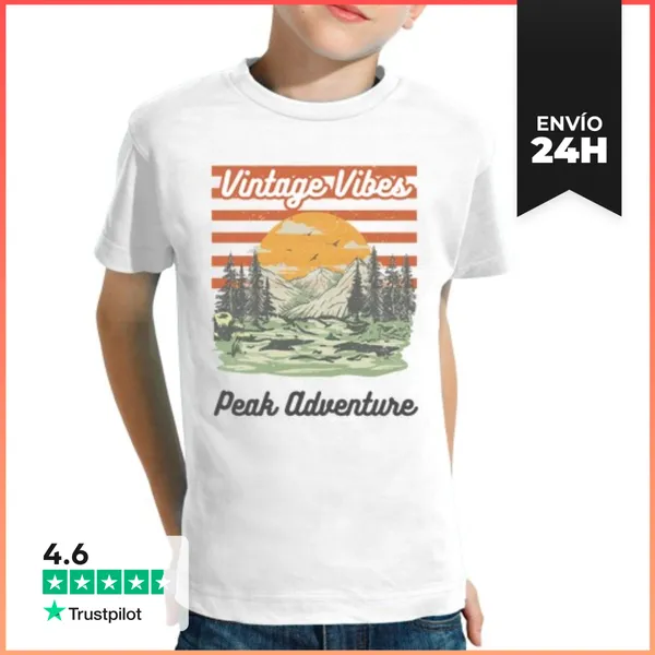 Camiseta Clásica Para Niños Vintage Vibes Peak Adventure - Diseño