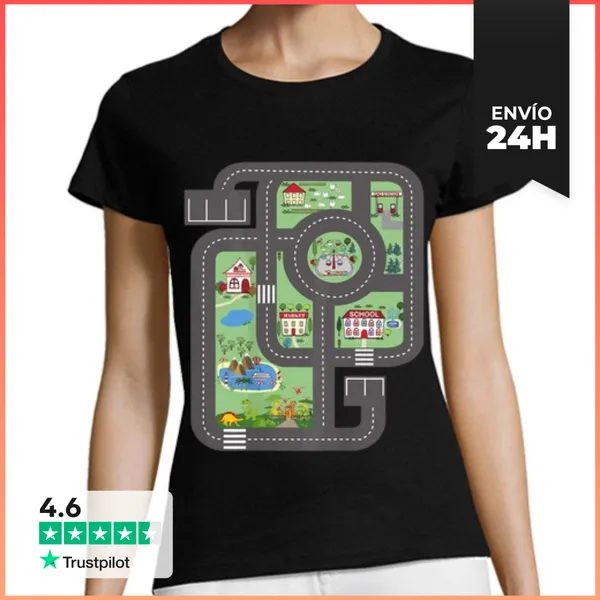 Camiseta Mujer Clásica Alfombra De Juego Genial Pista De Coches