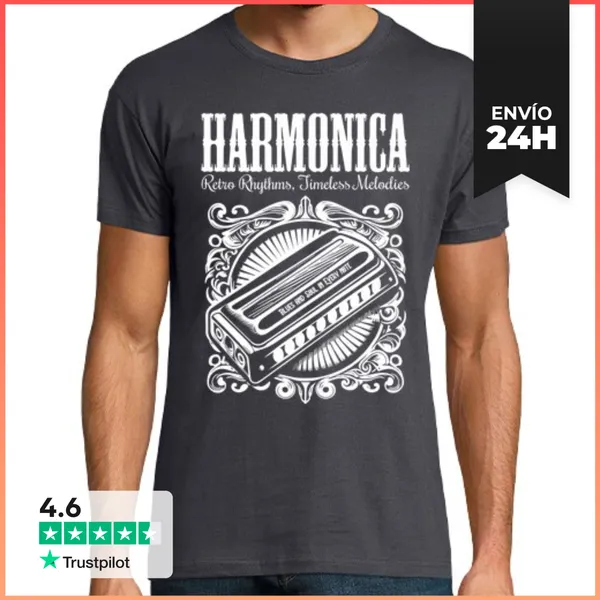 Camiseta Hombre Clásica Harmonica Soul And Blues Blanco