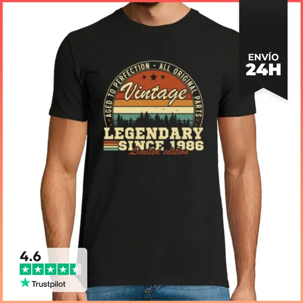 Camiseta Hombre Clásica 40 Años 1986 Vintage Cumpleaños Retro