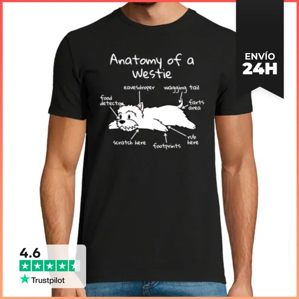 Camiseta Hombre Clásica Anatomía De Un Perro West Highland White