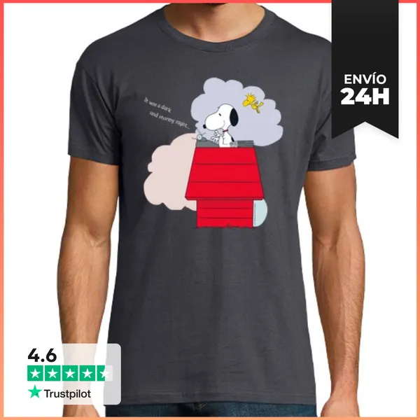 Camiseta Hombre Clásica Snoopy It Was Dark And Stormy Night