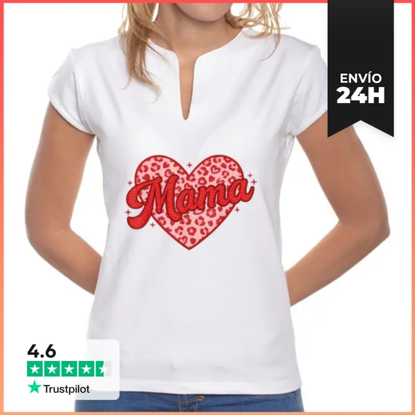 Camiseta Mujer Cuello Mao Mamá Corazón Amor San Valentín Mamá