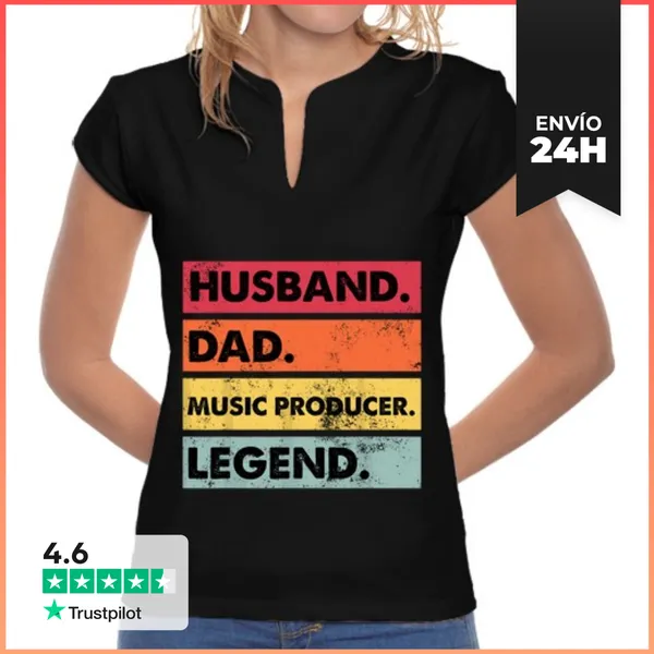 Camiseta Mujer Cuello Mao Esposo Papá Productor Musical Creando