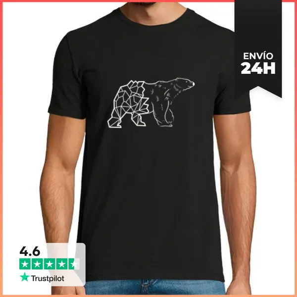 Camiseta Hombre Clásica Arte Lineal Semi Geo Oso Polar