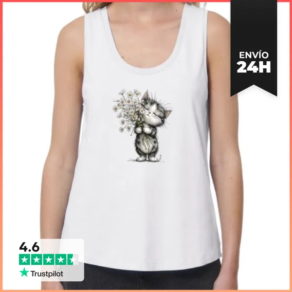 Camiseta Mujer Sin Mangas, Loose Fit Gato LaTostadora