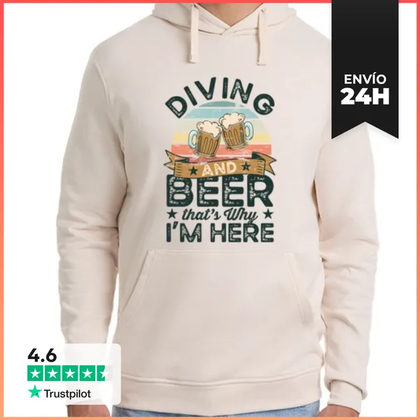 Sudadera Unisex Con Capucha Buceo Y Cerveza Por Eso Estoy Aquí