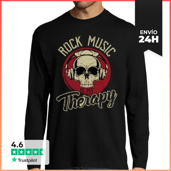 Camiseta Hombre Manga Larga Música Rock Guitarra Rock Músico De