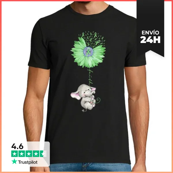 Camiseta Hombre Clásica Elefante De Fe Sostiene Girasol Verde