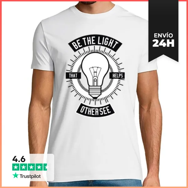 Camiseta Hombre Clásica Camiseta Bombilla Be The Light Mensaje