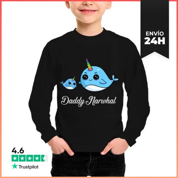 Camiseta Manga Larga Para Niños Papá Narval Regalo De Narval