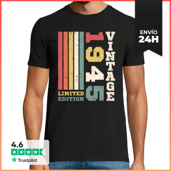 Camiseta Hombre Clásica 80 Años 1945 Vintage Regalo De Cumpleaños