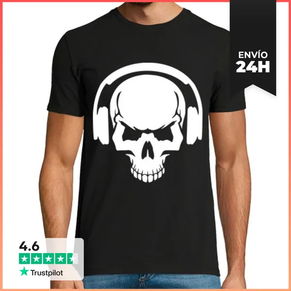 Camiseta Hombre Clásica Cráneo De Dj LaTostadora