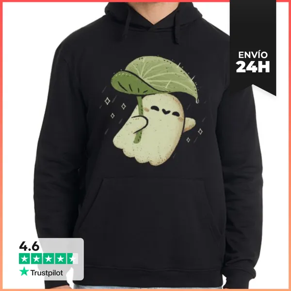 Sudadera Unisex Con Capucha Lindo Fantasma Con Paraguas De Hojas