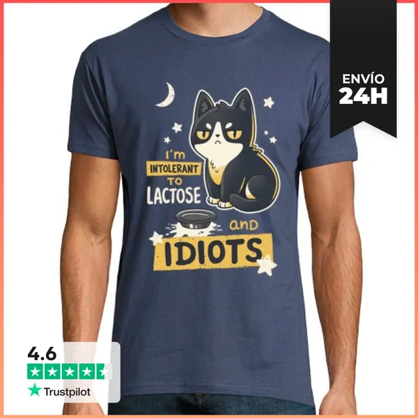 Camiseta Hombre Clásica Intolerante A La Lactosa Gato Camiseta