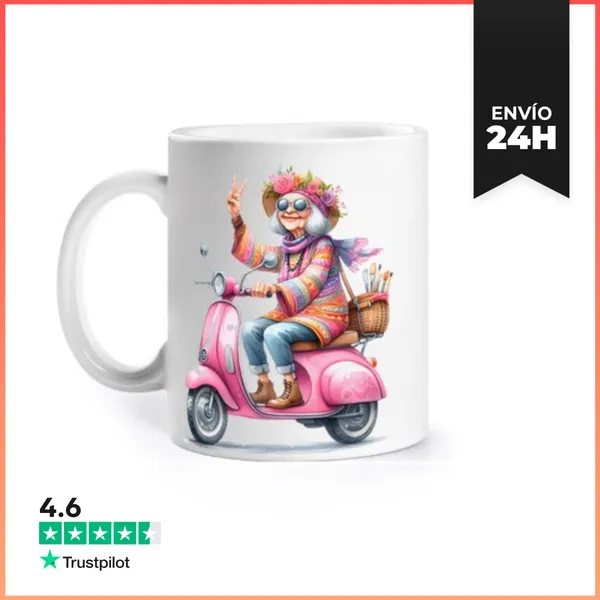 Taza Abuela Hippie Scooter Rosa Taza Para Personalizar Café Té