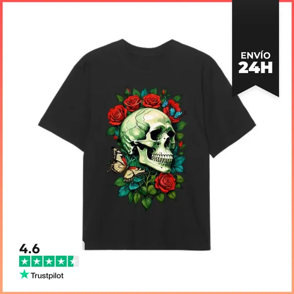 Camiseta Oversize Calavera Y Rosa LaTostadora