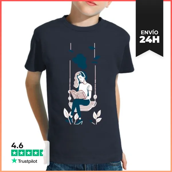 Camiseta Clásica Para Niños Mujer Leyendo En Un Columpio