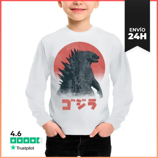Camiseta Manga Larga Para Niños Watercolor Kaiju LaTostadora