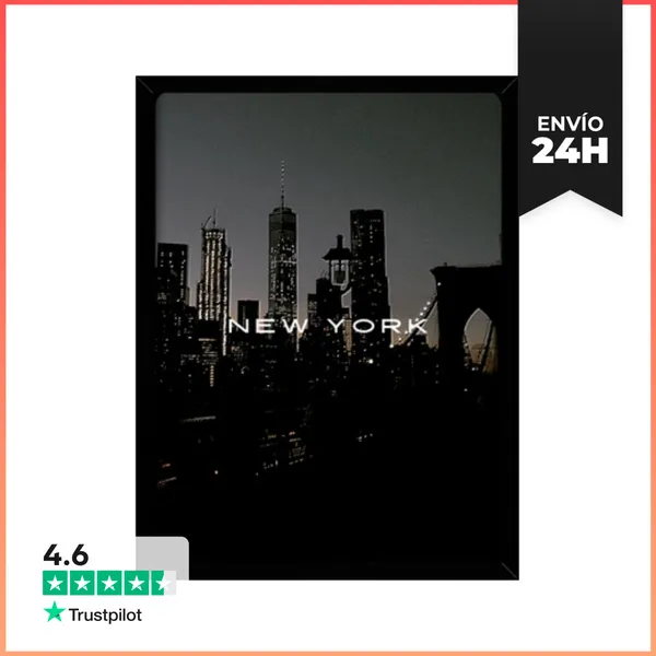 Cuadro Con Marco Vertical New York Vintage Skyline Nocturno -