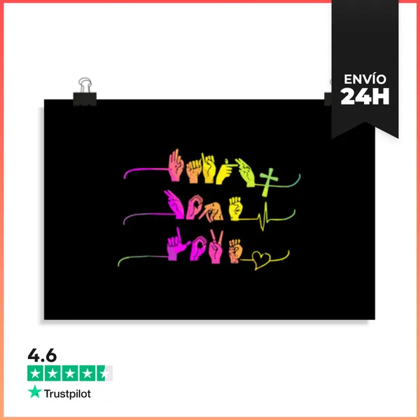 Póster Horizontal Fe Esperanza Amor Asl Lenguaje De Señas