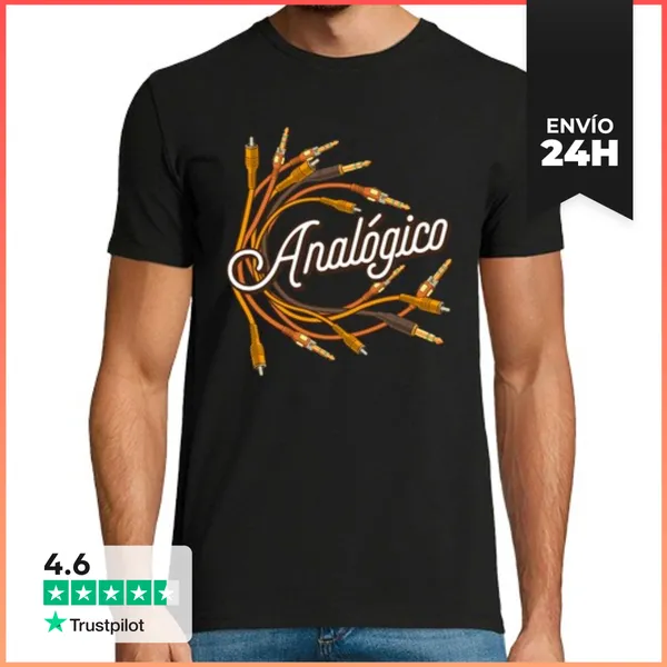 Camiseta Hombre Clásica DJ Audio Analógico Cables Técnico Sonido