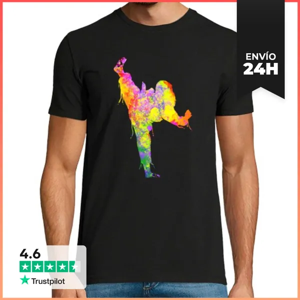 Camiseta Hombre Clásica Tae Kwon Do Karate Silueta Colorida Para