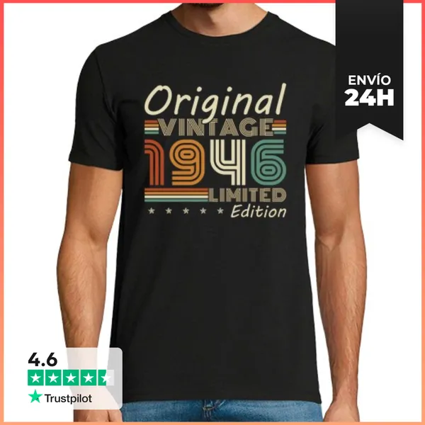 Camiseta Hombre Clásica 80 Años 1946 Vintage Cumpleaños Retro
