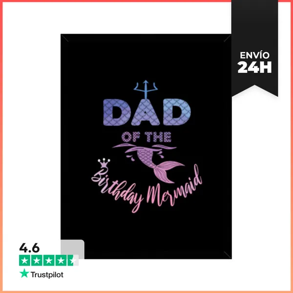 Cuadro Con Marco Vertical Papá De La Sirena De Cumpleaños Familia