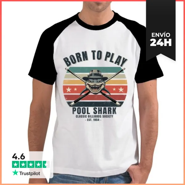 Camiseta Hombre, Estilo Béisbol Tiburón Del Billar Vintage