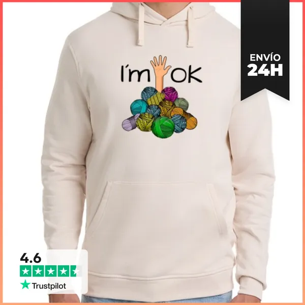 Sudadera Unisex Con Capucha Estoy Bien Crochet Y Tejido Hilo