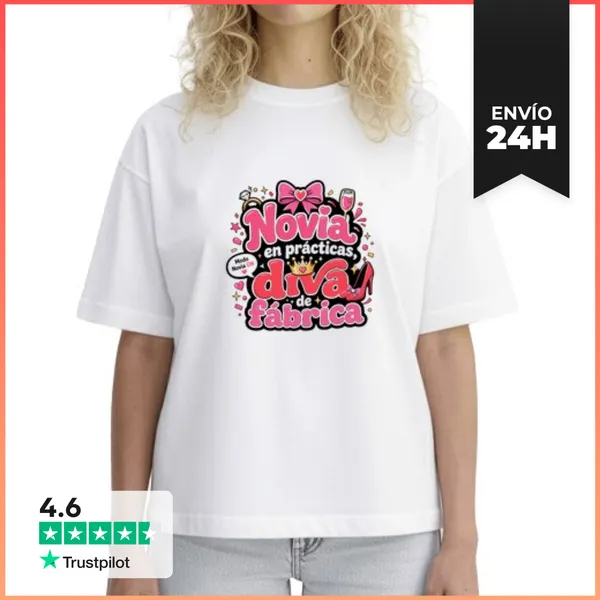 Camiseta Mujer Boxy Novia En Prácticas, Diva De Fábrica