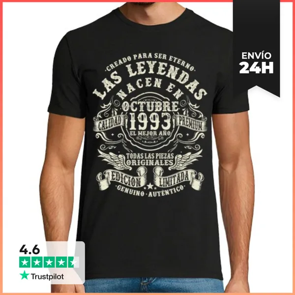 Camiseta Hombre Clásica 30 Años - Nacido En Octubre De 1993